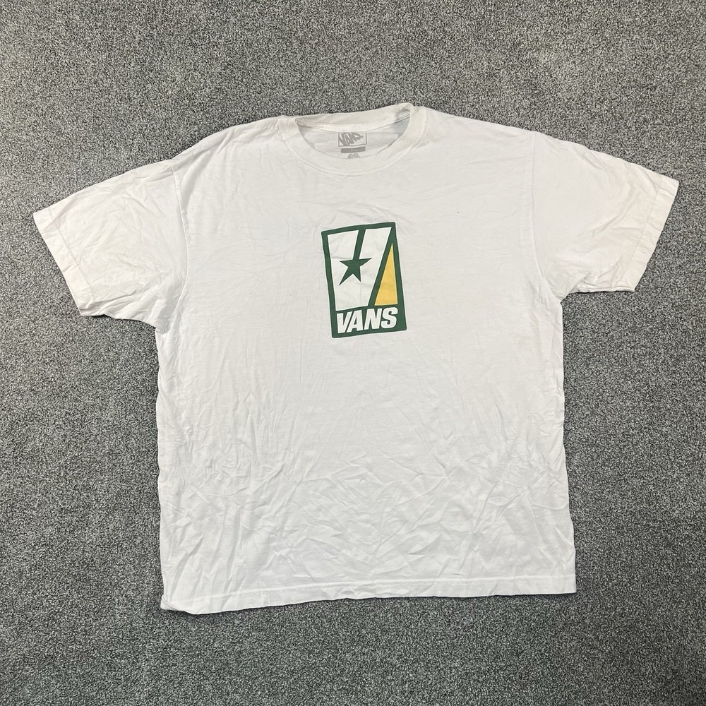 Vans Men's Large White Green Yellow Logo Graphic Skate T Shirt
